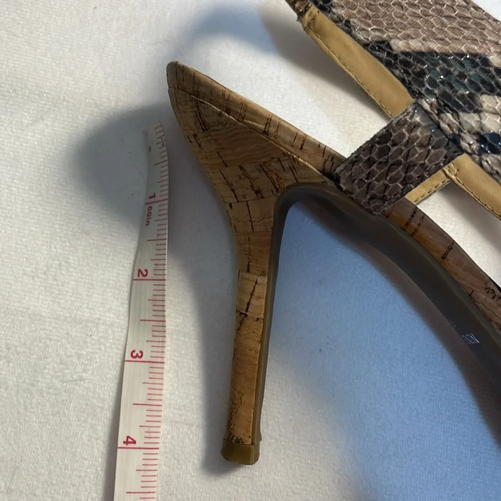 NINE WEST Snakeskin Cork Bottom 4” Heels Crossover Straps Sandals Classic 8.5M‎